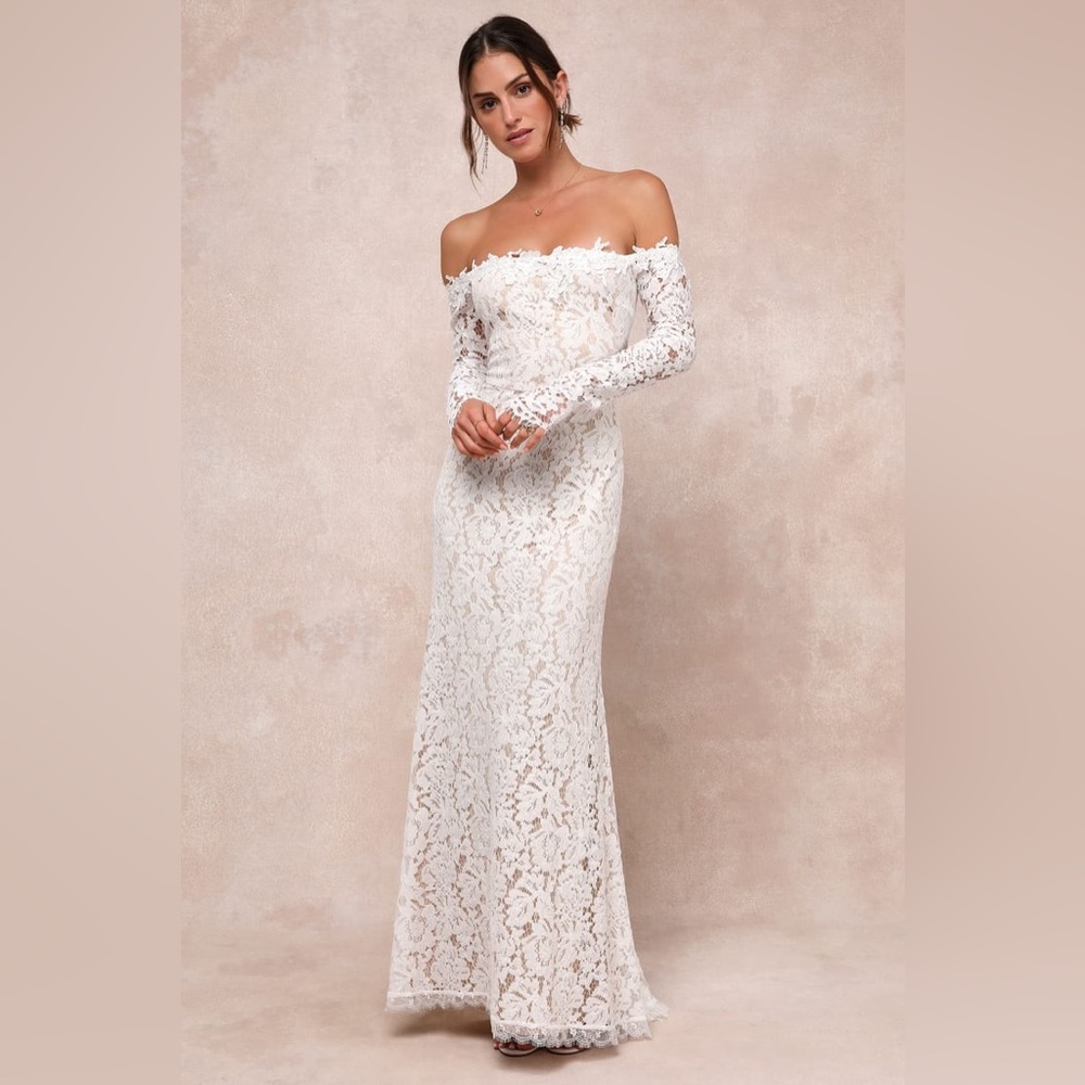 COPY - Lulus Romance Dreamer White Lace Off-the-Shoulder Maxi Dress - Size Smal…